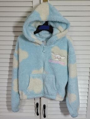 Cinnamoroll Plush Hooded Zip Jacket - Light Blue & Cream